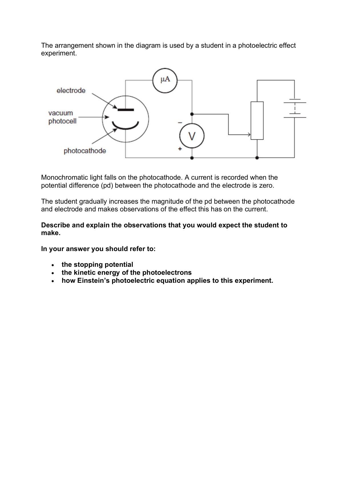 Investigating Stopping Potential: The Photoelectric Effect question page 1